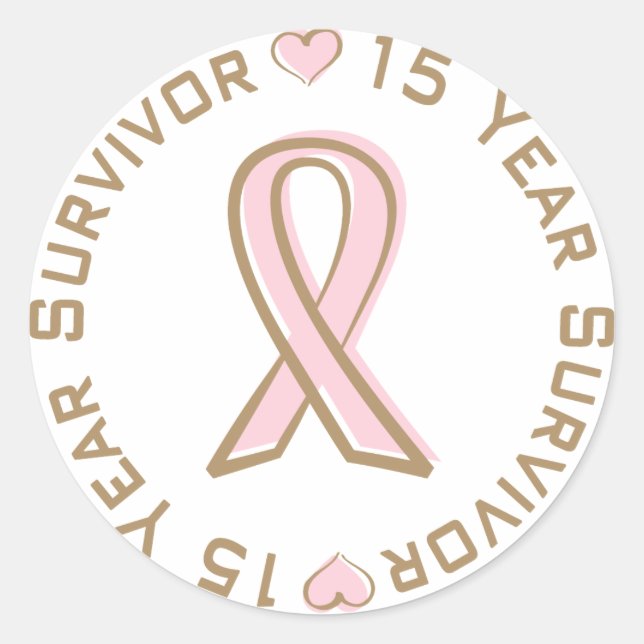Sticker Rond Ribbon rose Cancer du sein Survivant 15 ans (Devant)