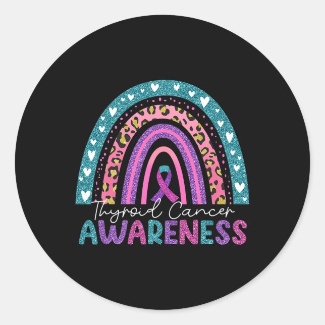 Sticker Rond Ribbon rose pourpre Arc-en-ciel Thyroïde Cancer La (Devant)
