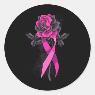 Sticker Rond Ribbon Rose Sensibilisation au cancer du sein Surv
