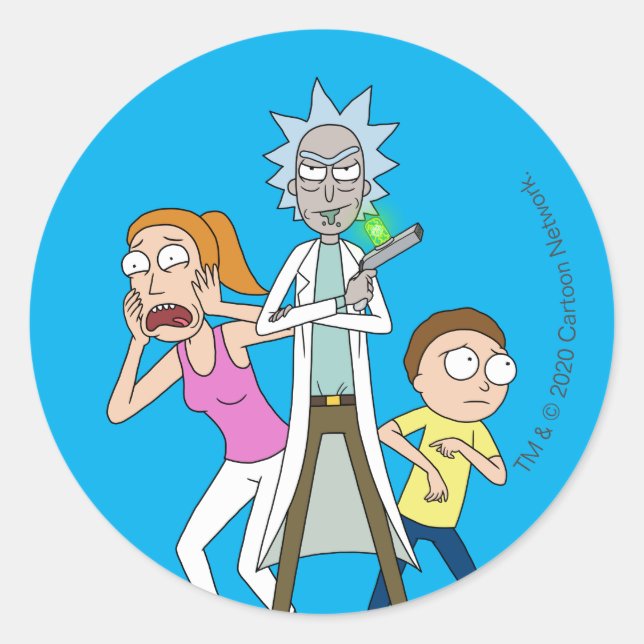 Sticker Rond RICK ET MORTY™ | Rick, Morty et Summer (Devant)