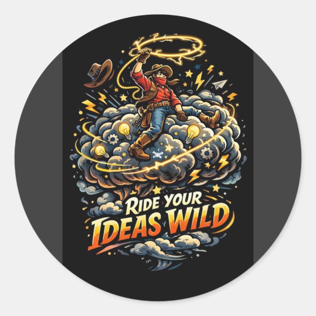 Sticker Rond Ride your Ideas Wild (Devant)