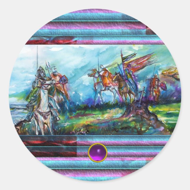 Sticker Rond RIDERS DANS LA TEMPÊTE Chevaliers Médiévaux Horseb (Devant)