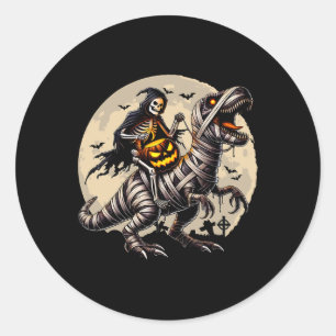 Sticker Rond Riding Mummy Dinosaur T Rex Citrouille Funny Hallo