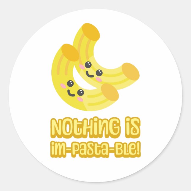 Sticker Rond Rien n'est Im-pasta-ble ! Caricature aux pâtes mig (Devant)