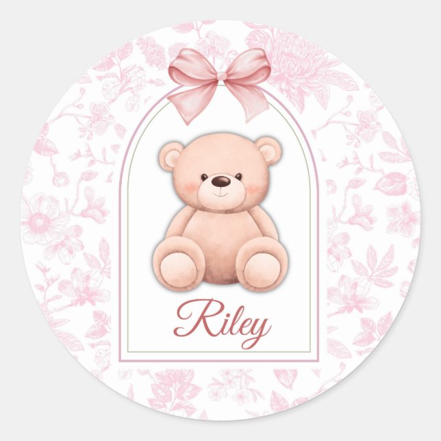 Sticker Rond Riley | Conception personnalisée d'ours en peluche (Devant)