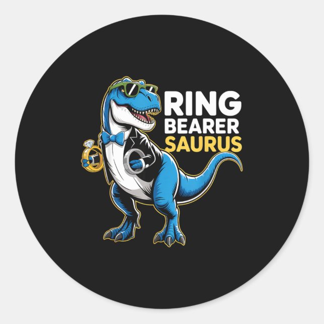 Sticker Rond Ring Bearer T-rex Dino Funny Wedding Party Ring Di (Devant)