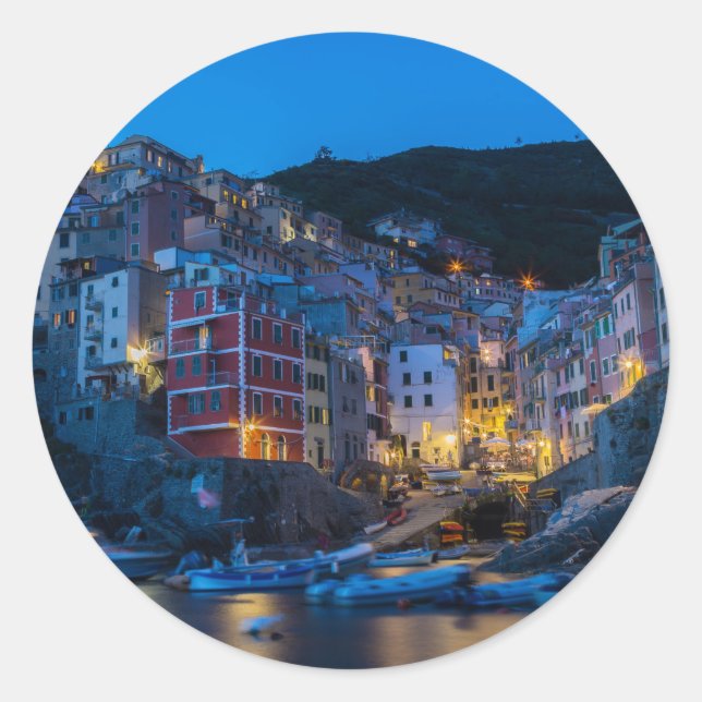 Sticker Rond Riomaggiore la nuit Cinque Terre Ligurie Italie (Devant)
