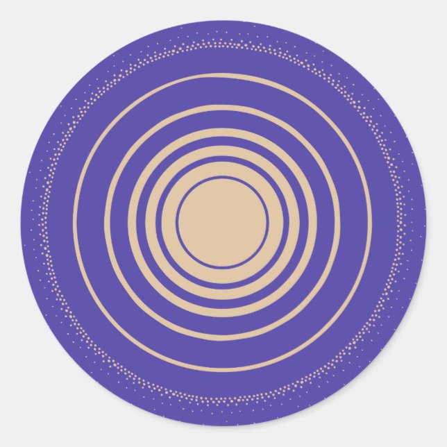 Sticker Rond Ripple, Anneaux, Cercles Concentrés, Or, Violet (Devant)