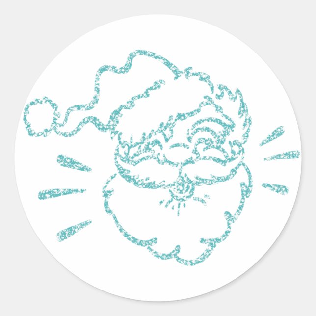 Sticker Rond Rire Père Noël | Aqua Turquoise Modern Sparkle (Devant)