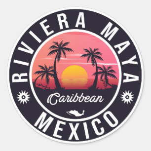 Sticker Rond Riviera Maya Beach - Mexique Sunrise Palm tree