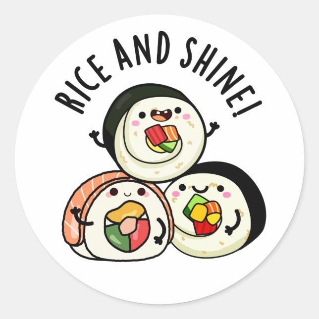Sticker Rond Riz Et Brillant Sushi Roll Pun (Devant)
