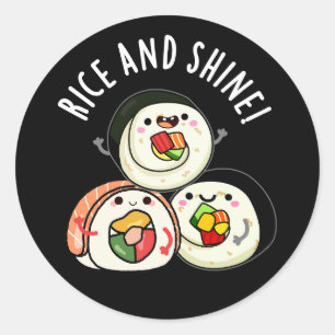Sticker Rond Riz Et Brillant Sushi Roll Pun Dark BG