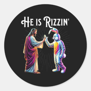 Sticker Rond Rizz Drôle Il Rizzin Jésus Haut Cinq Pâques Bun