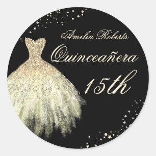 Sticker Rond Robe à paillettes Black Gold Quinceanera Autocolla