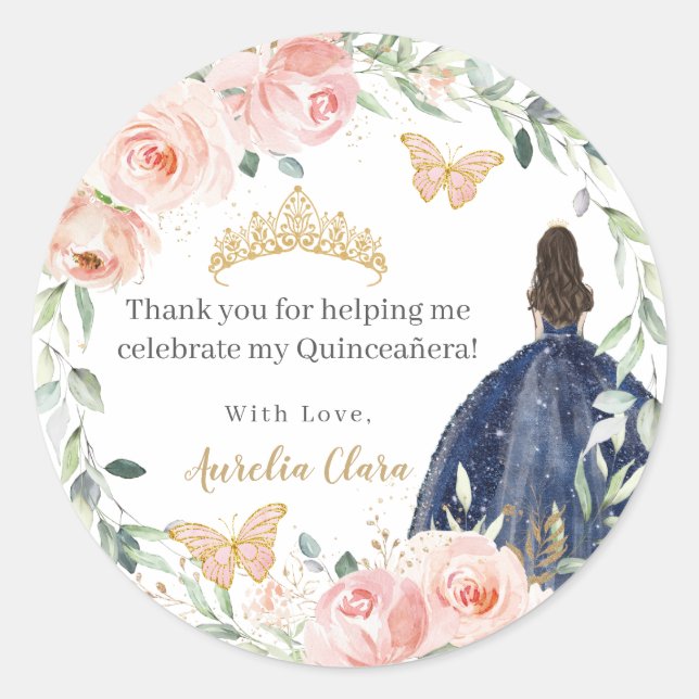 Sticker Rond Robe bleu bleu de la marine floue Quinceañera Swee (Devant)
