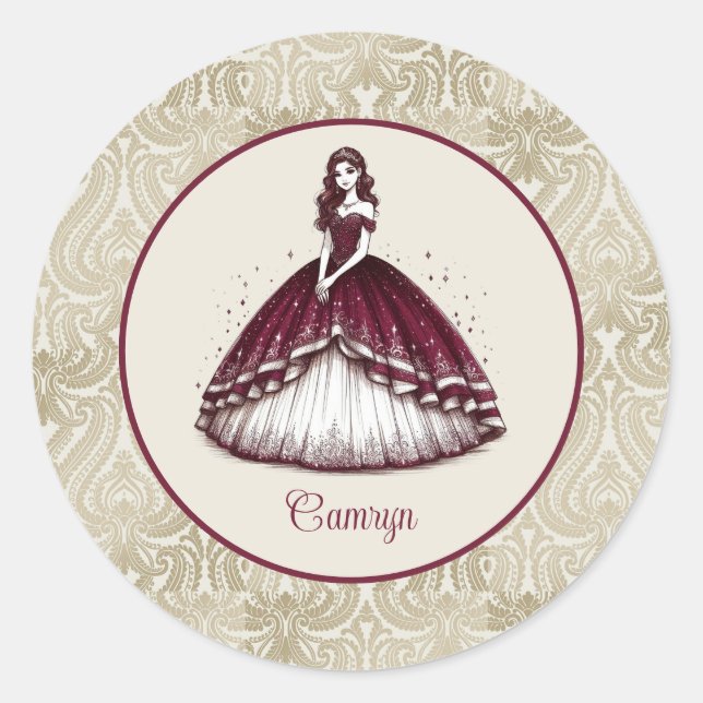 Sticker Rond Robe Bourgogne Quinceañera (Devant)