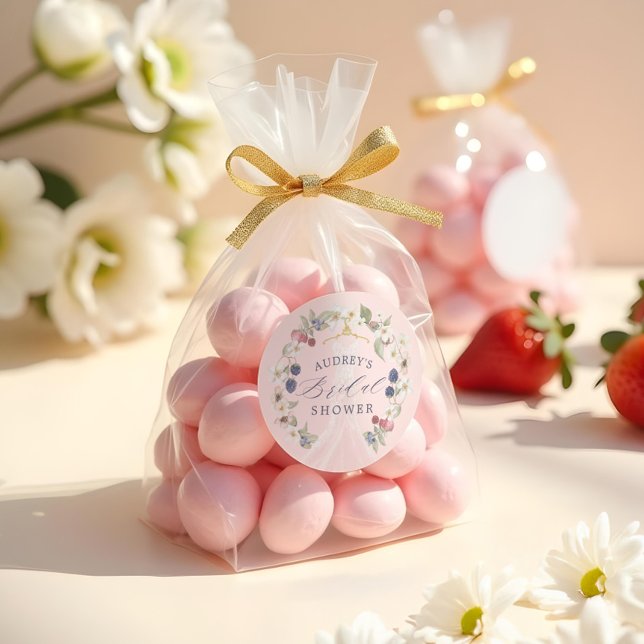 Sticker Rond Robe de douche de mariée douce aux baies Baies & F (Berry Sweet Bridal Shower Dress Berries & Flowers Classic Round Sticker)