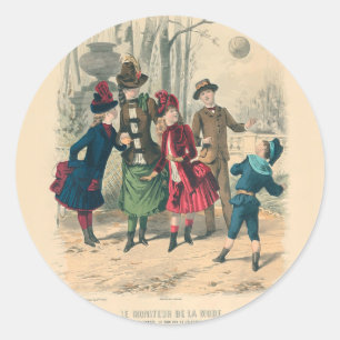 Sticker Rond Robe de enfants victoriens jouant vintage antique