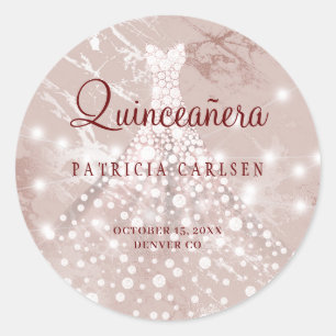 Sticker Rond robe de glitter rose gold pour les 15 ans de la qu