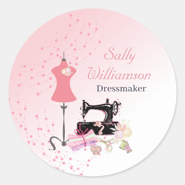 Sticker Rond Robe de mariée Altérations Pink Business (Devant)