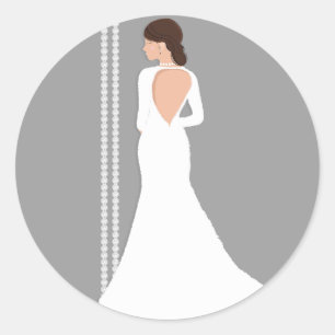 Sticker Rond Robe de mariée blanche moderne bling douche de mar