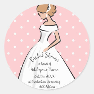 Sticker Rond Robe de mariée blanche pour Baby Shower Rose à poi