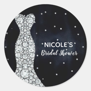 Sticker Rond Robe de mariée diamant moderne bleu enterrement de