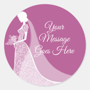 Sticker Rond Robe de mariée en dentelle élégante prune et blanc
