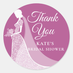 Sticker Rond Robe de mariée en dentelle élégante prune et blanc