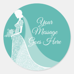 Sticker Rond Robe de mariée en dentelle élégante turquoise et b