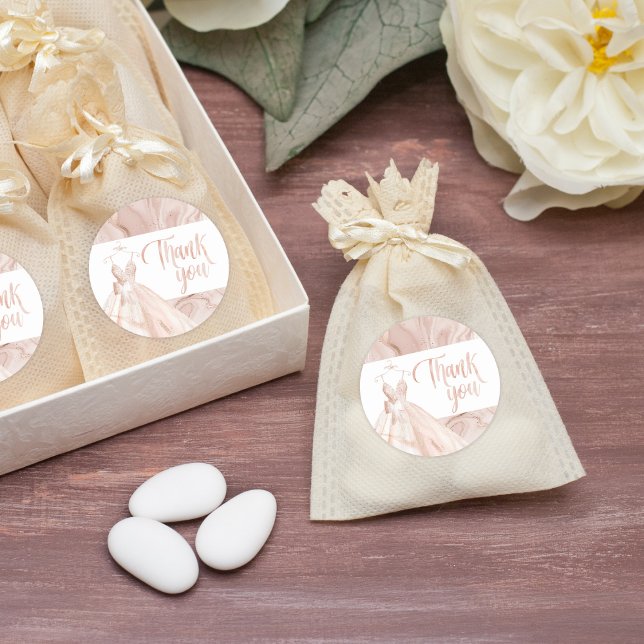 Sticker Rond Robe de mariée rose Gold Douche Merci Favor (Créateur téléchargé)