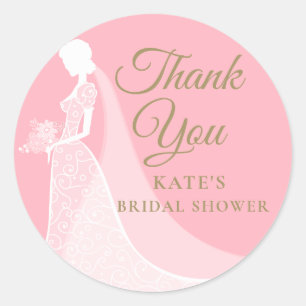 Sticker Rond Robe de soirée en dentelle élégante rose et or pou