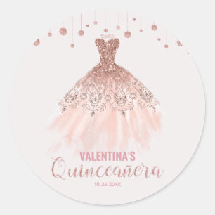 Sticker Rond Robe d'or rose Quinceañera 15e anniversaire Faveur