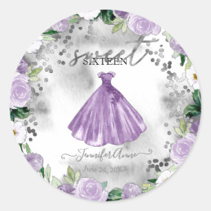 Sticker Rond Robe Douce 16 Floral Aquarelle violette