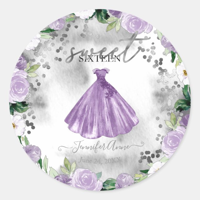 Sticker Rond Robe Douce 16 Floral Aquarelle violette (Devant)