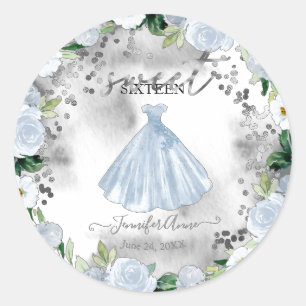 Sticker Rond Robe Fleurie Bleu Poussiéreux 16 Ans Douce