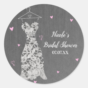 Sticker Rond Robe moderne en dentelle Cœurs roses Faveur de la