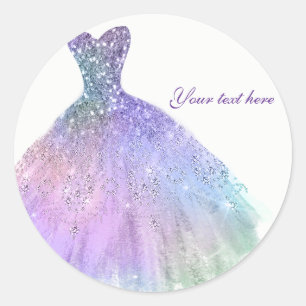 Sticker Rond Robe Pailletée Glamour Violet Pâle pour Fête d'Ann
