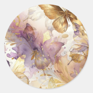 Sticker Rond Robe Papillon Violet & Or Fantasy Sweet 16 