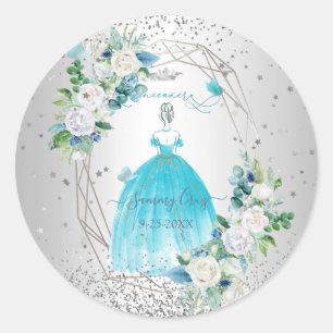 Sticker Rond Robe PixDezines Aqua Blue Quinceanera