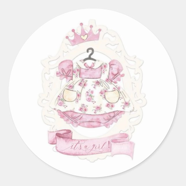 Sticker Rond Robe princesse rose Baby shower fille (Devant)
