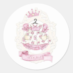 Sticker Rond Robe princesse rose Baby shower fille