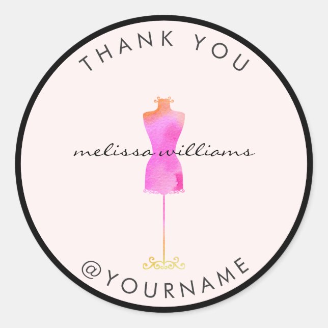 Sticker Rond Robe rose Aquarelle Mannequin Poshmark vendeur II (Devant)