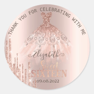 Sticker Rond Robe Rose Gold Paillettes Moderne Dégoulinantes Sw
