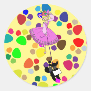 Sticker Rond Robe rose mignonne Poodle noir dessin original
