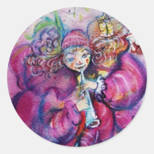 STICKER ROND ROBE ROSE MUSICALE