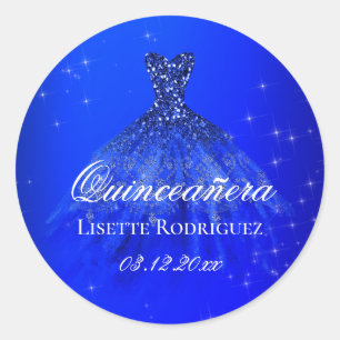 Sticker Rond Robe royale bleue Quinceanera