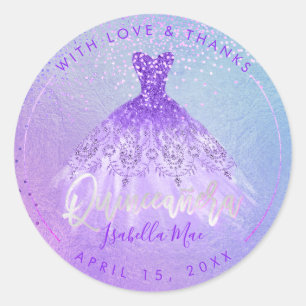 Sticker Rond Robe violette et pourpre de Quinceanera PixDezines