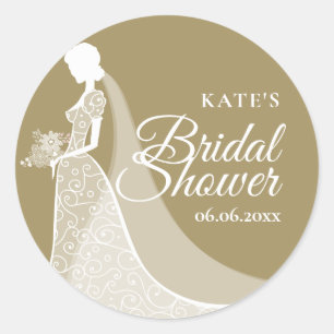 Sticker Rond Robes de mariée élégantes en dentelle dorée et bla