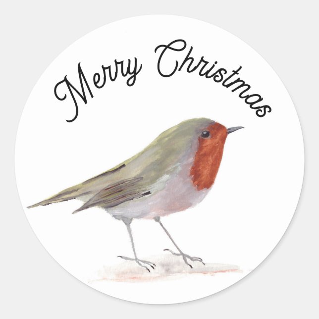 Sticker Rond Robin Bird Aquarelle hiver Festif Noël (Devant)